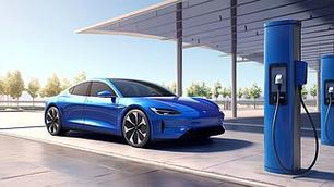 正在充电的蓝色新能源汽车